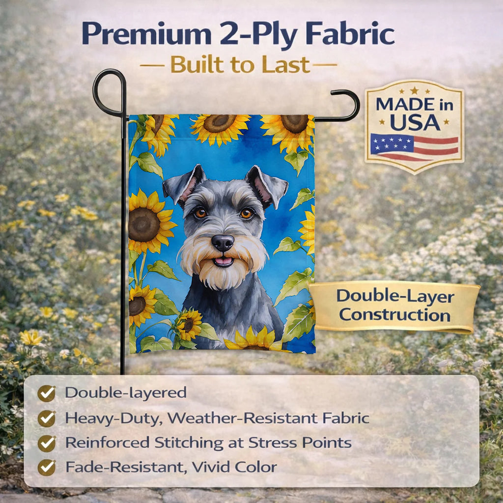 Schnauzer in Sunflowers Garden Flag