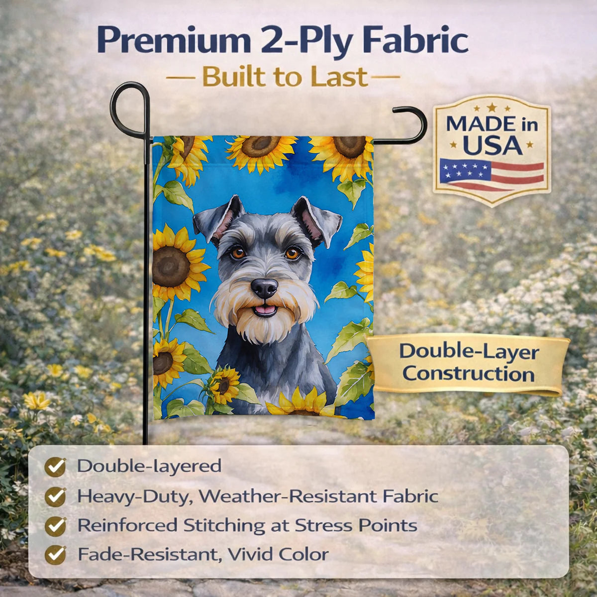 Schnauzer in Sunflowers Garden Flag