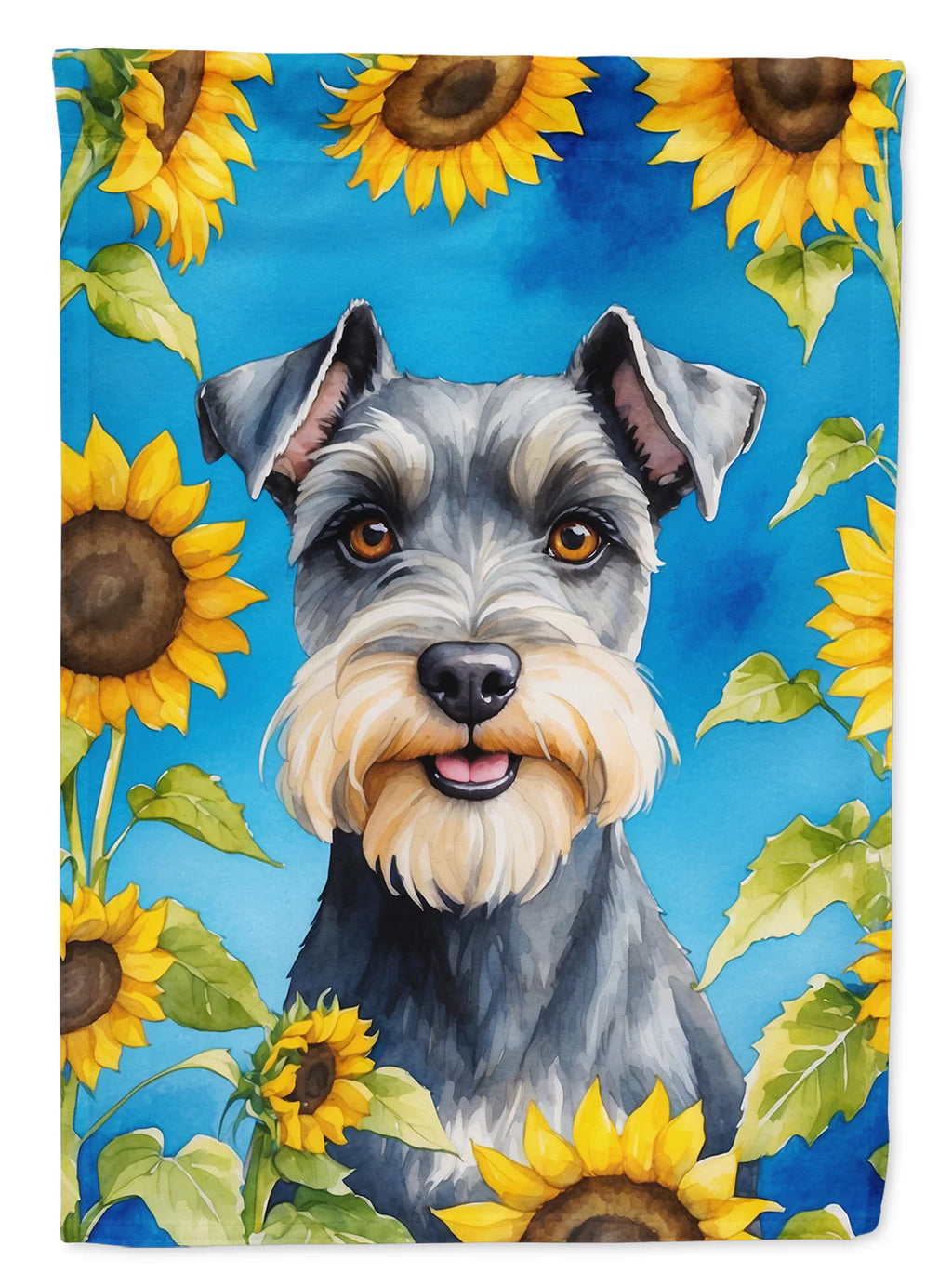Schnauzer in Sunflowers Garden Flag
