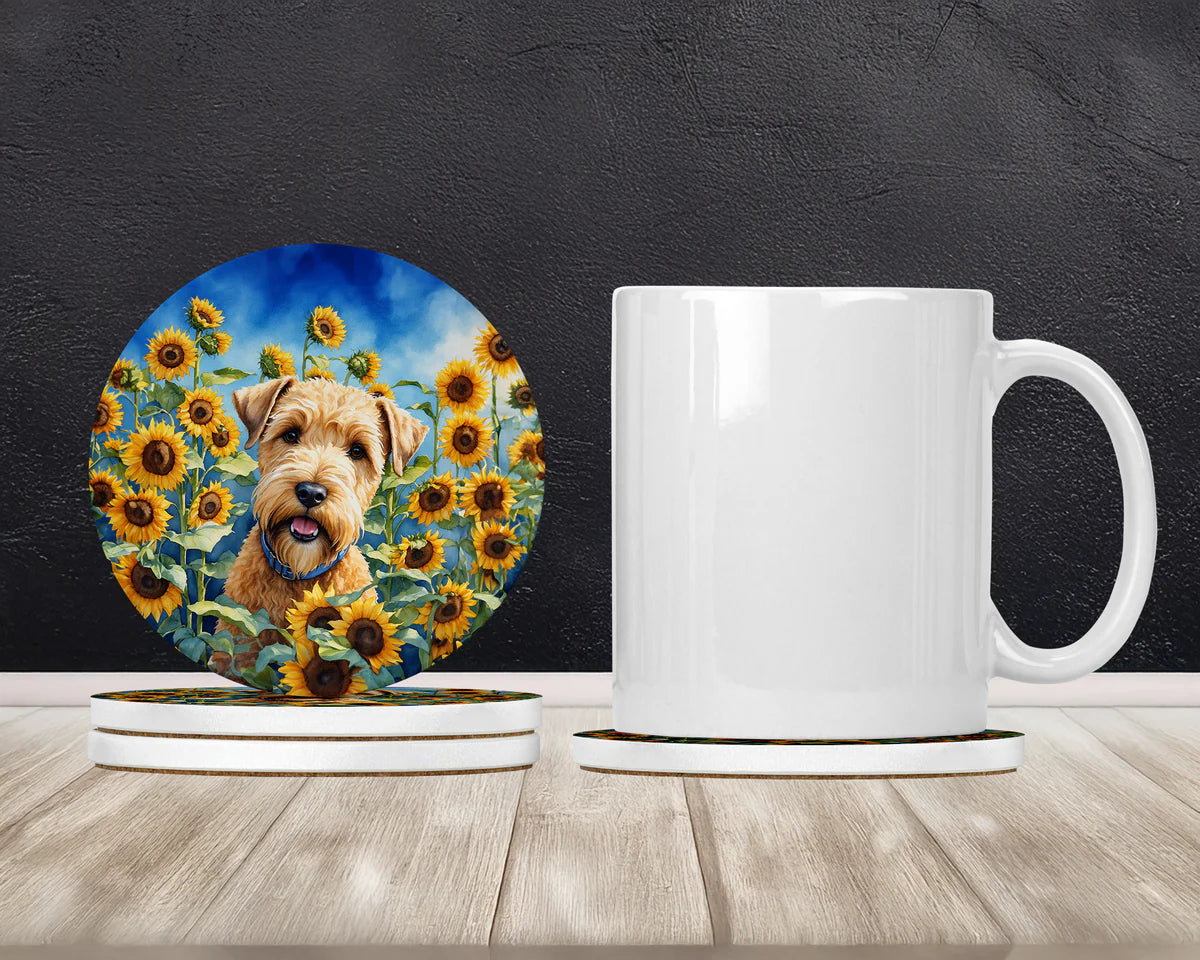 Caroline's Treasures Wheaten Terrier in Sunflowers Large Sandstone Coasters Pack
