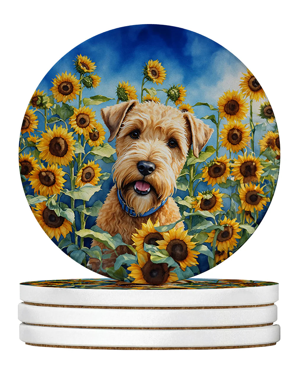 Caroline's Treasures Wheaten Terrier in Sunflowers Large Sandstone Coasters Pack