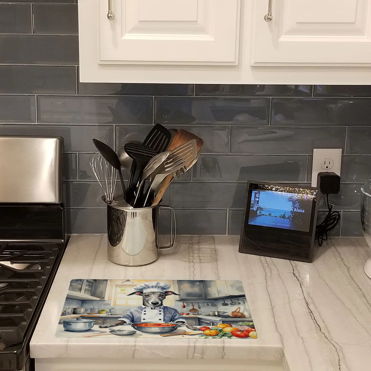 Greyhound The Chef Glass Cutting Board Decorative Tempered Glass Kitchen Cutting and Serving Board Large Size