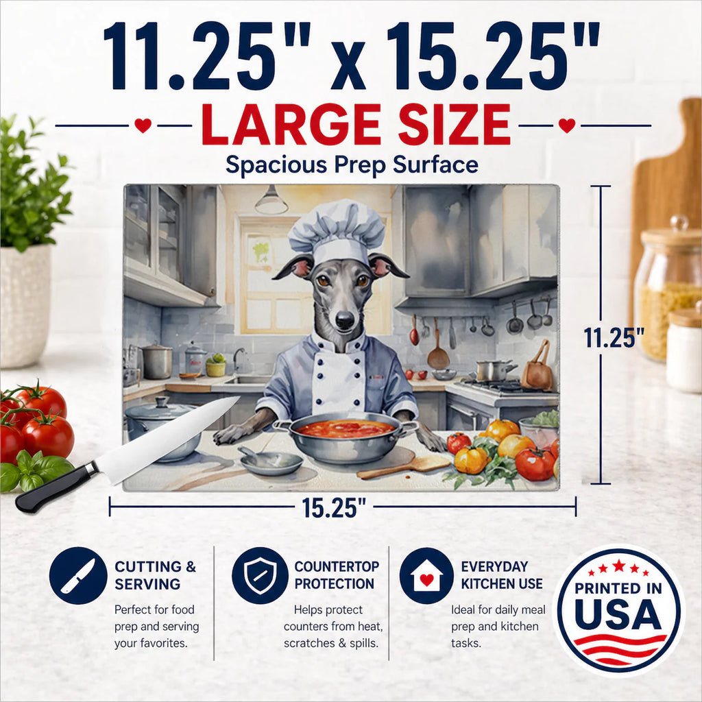 Greyhound The Chef Glass Cutting Board Decorative Tempered Glass Kitchen Cutting and Serving Board Large Size