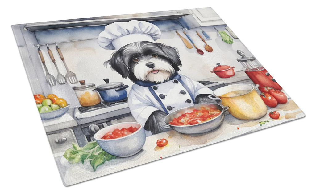 Havanese The Chef Glass Cutting Board Decorative Tempered Glass Kitchen Cutting and Serving Board Large Size