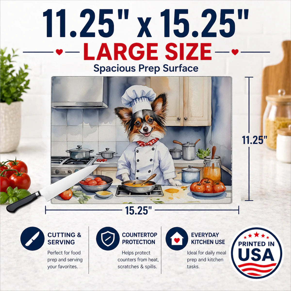 Papillon The Chef Glass Cutting Board Decorative Tempered Glass Kitchen Cutting and Serving Board Large Size