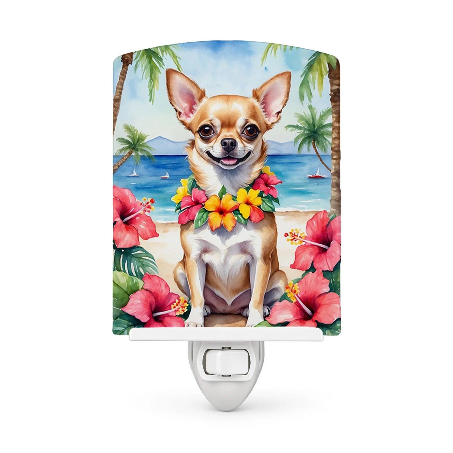 Chihuahua Luau Ceramic Night Light Compact, UL-Certified