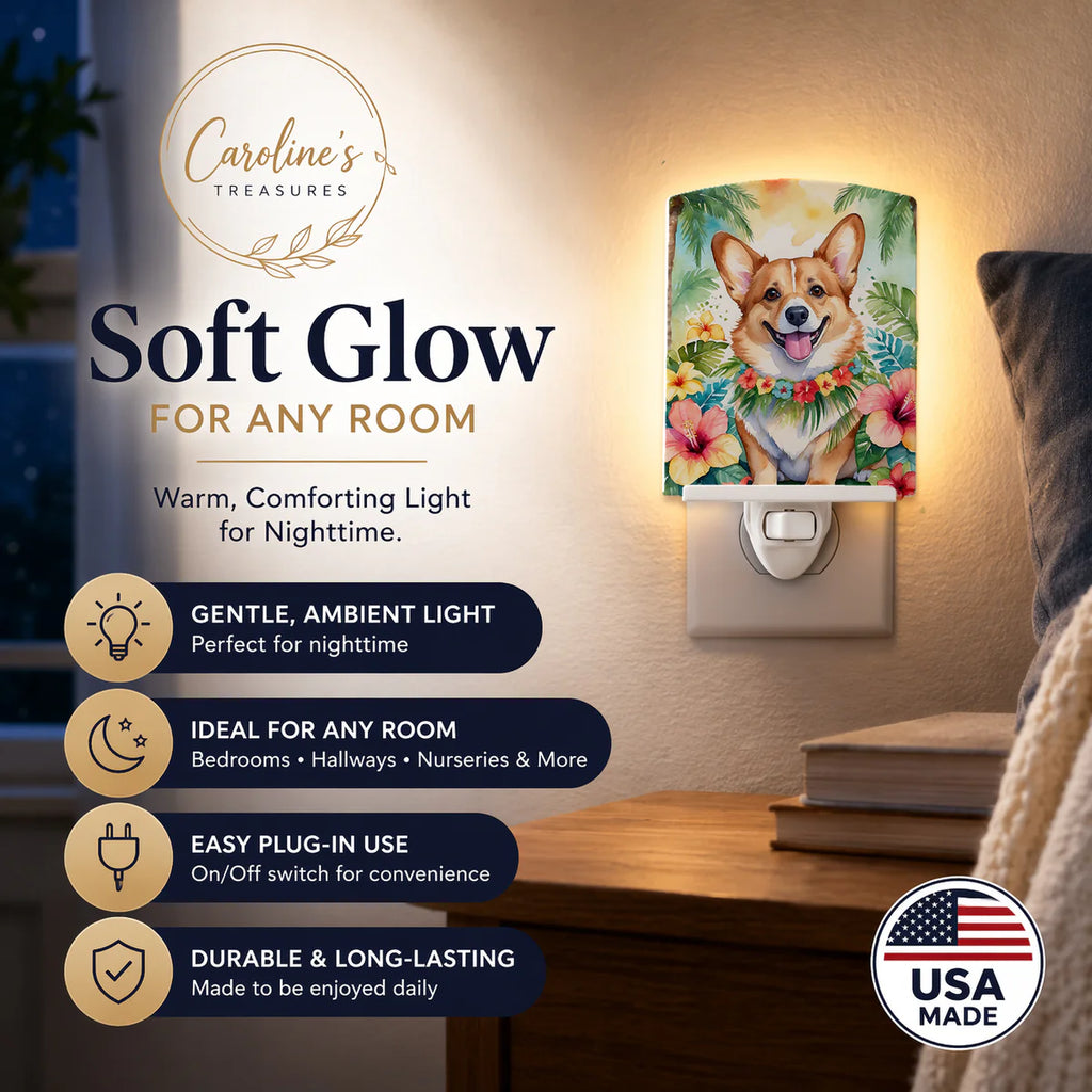 Corgi Luau Ceramic Night Light Compact, UL-Certified