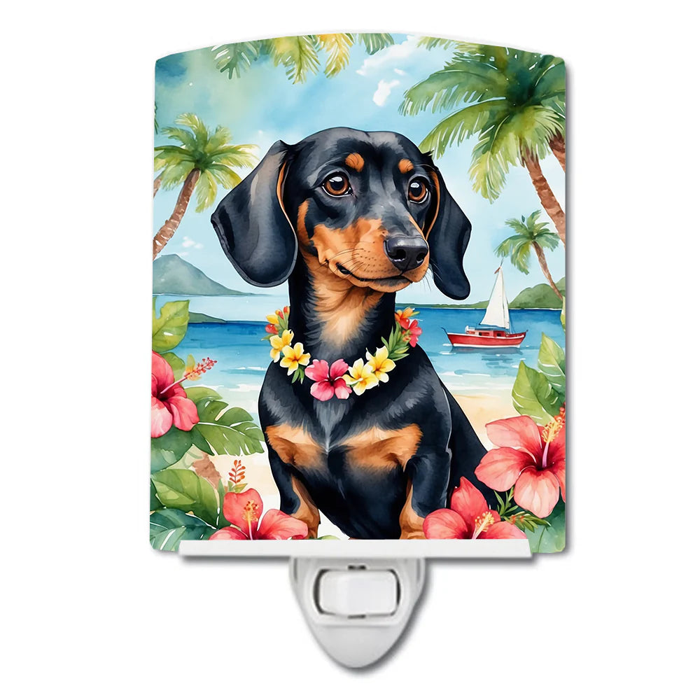 Dachshund Luau Ceramic Night Light Compact, UL-Certified