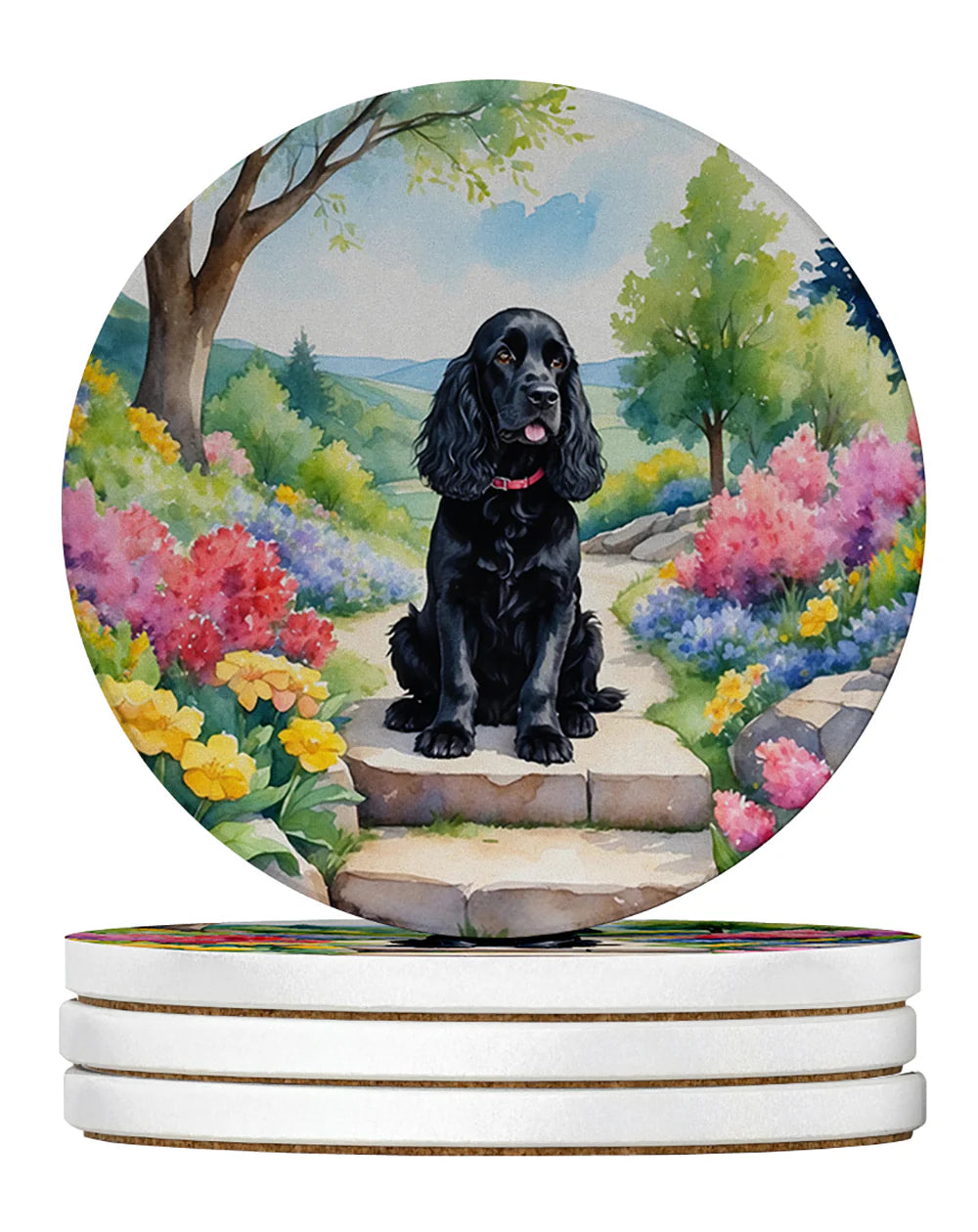 Cocker Spaniel Spring Path Large Sandstone Coasters Pack of 4