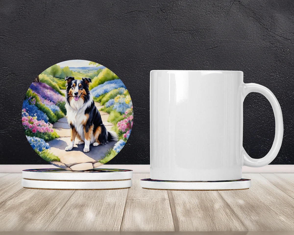 Collie Spring Path Large Sandstone Coasters Pack of 4
