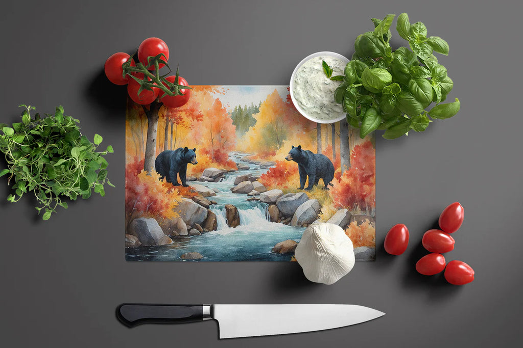 Caroline's Treasures Bears Autumn in the Woods Glass Cutting Board DAC7645LCB