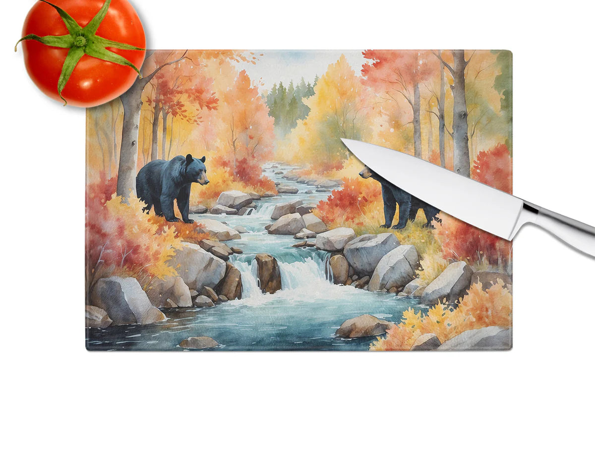 Caroline's Treasures Bears Autumn in the Woods Glass Cutting Board DAC7645LCB