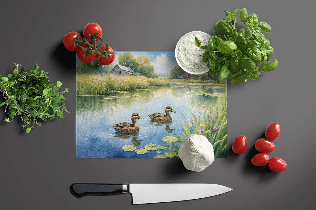 Mother Duck Glass Cutting Board Decorative Tempered Glass Kitchen Cutting and Serving Board Large Size