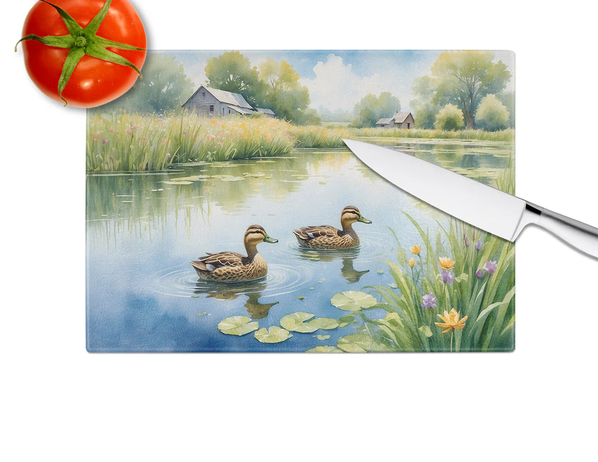 Mother Duck Glass Cutting Board Decorative Tempered Glass Kitchen Cutting and Serving Board Large Size