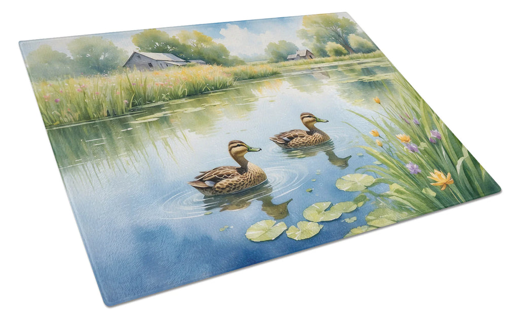 Mother Duck Glass Cutting Board Decorative Tempered Glass Kitchen Cutting and Serving Board Large Size