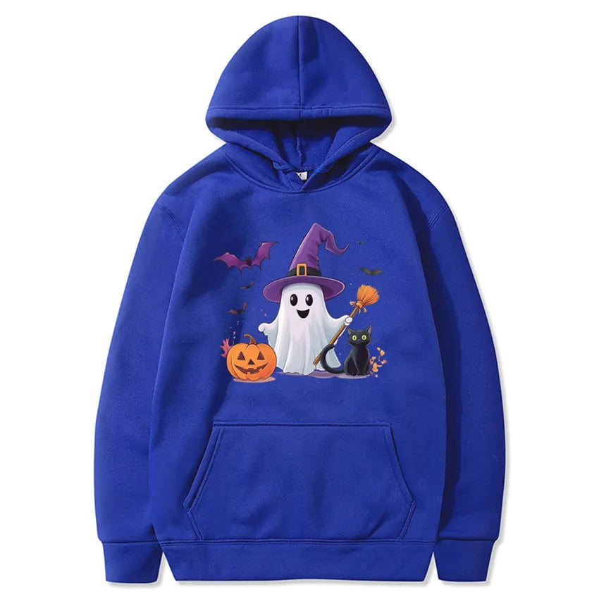 Halloween Ghost & Pumpkin Hoodie Sweatshirt Blue