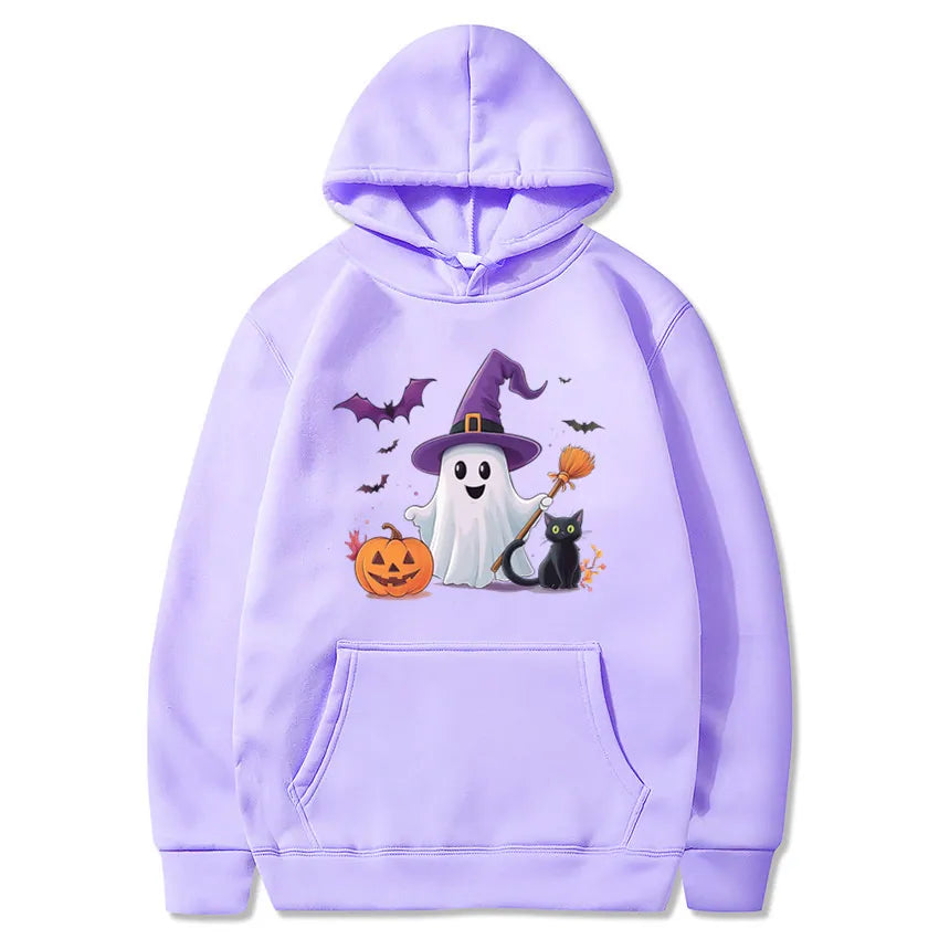 Halloween Ghost & Pumpkin Hoodie Sweatshirt Lavender