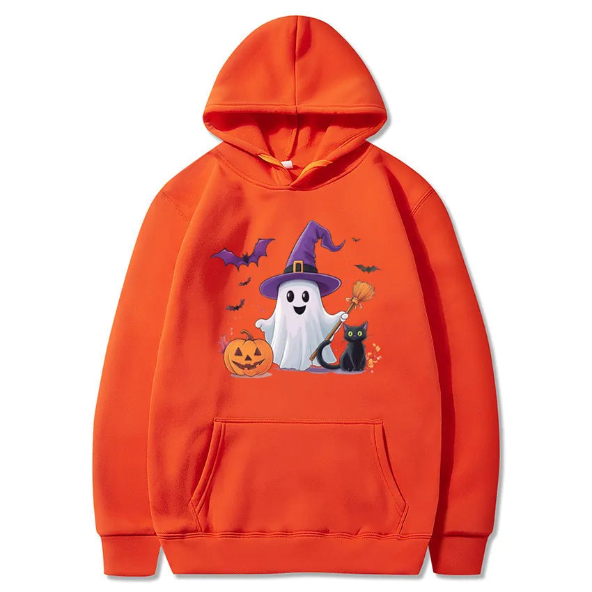 Halloween Ghost & Pumpkin Hoodie Sweatshirt Orange