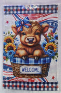 Highland Cow In Basket Garden Flag 18.5" x 12" Printed On Both Sides