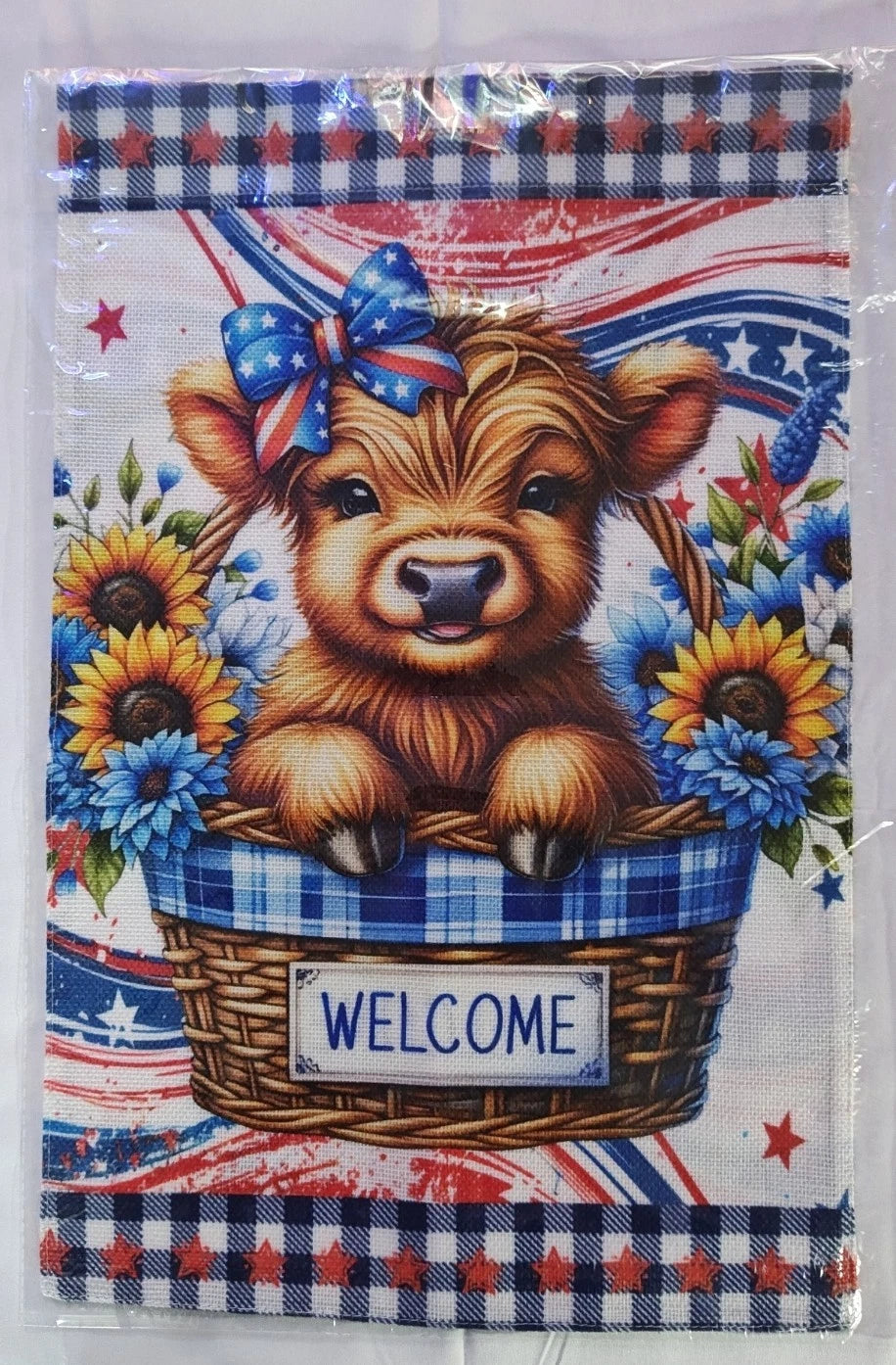 Highland Cow In Basket Garden Flag 18.5" x 12" Printed On Both Sides