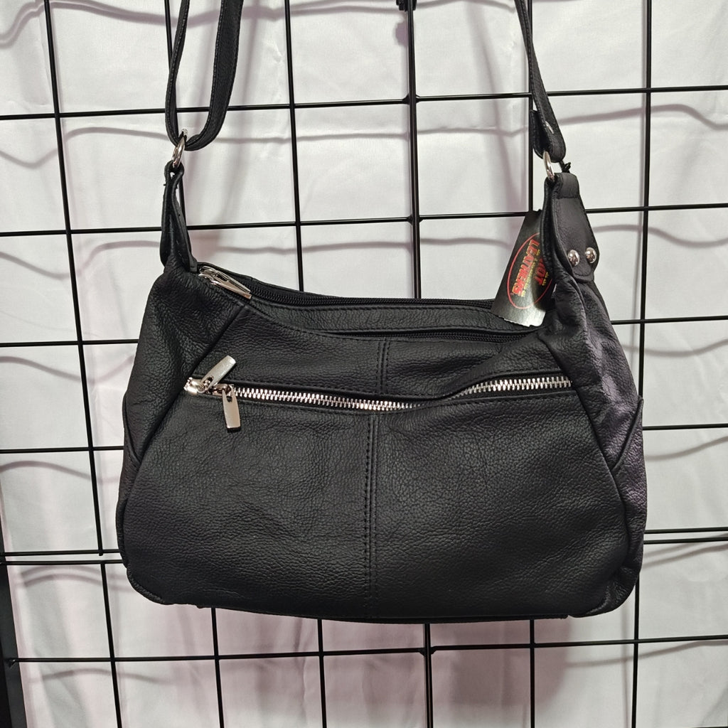 Hot Leathers Large Leather Purse with 4 Zipper Pockets Black 6.5 x 10.5