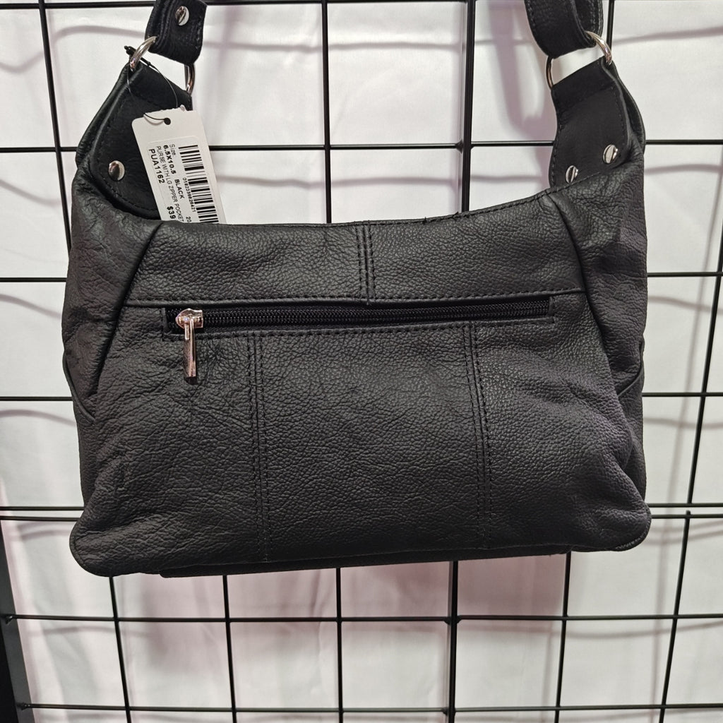 Hot Leathers Large Leather Purse with 4 Zipper Pockets Black 6.5 x 10.5