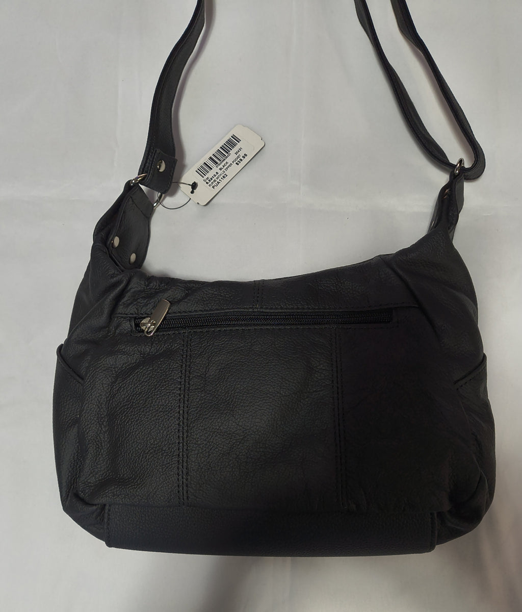 Hot Leathers Large Leather Purse with 4 Zipper Pockets Black 6.5 x 10.5