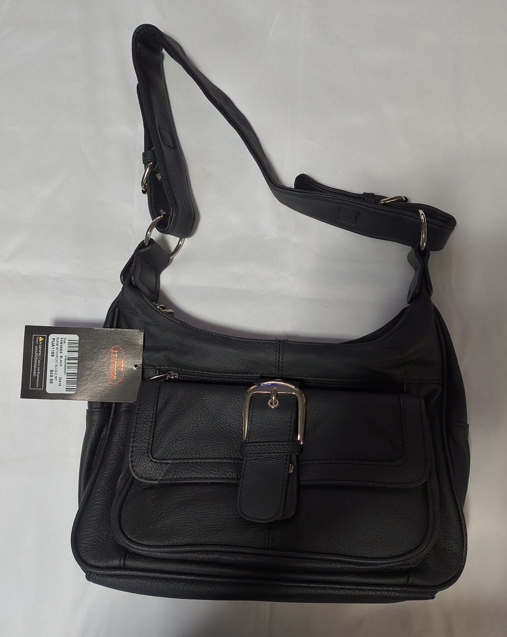 Hot Leathers Leather Purse with Front Buckle Black 11 x 10 x 3
