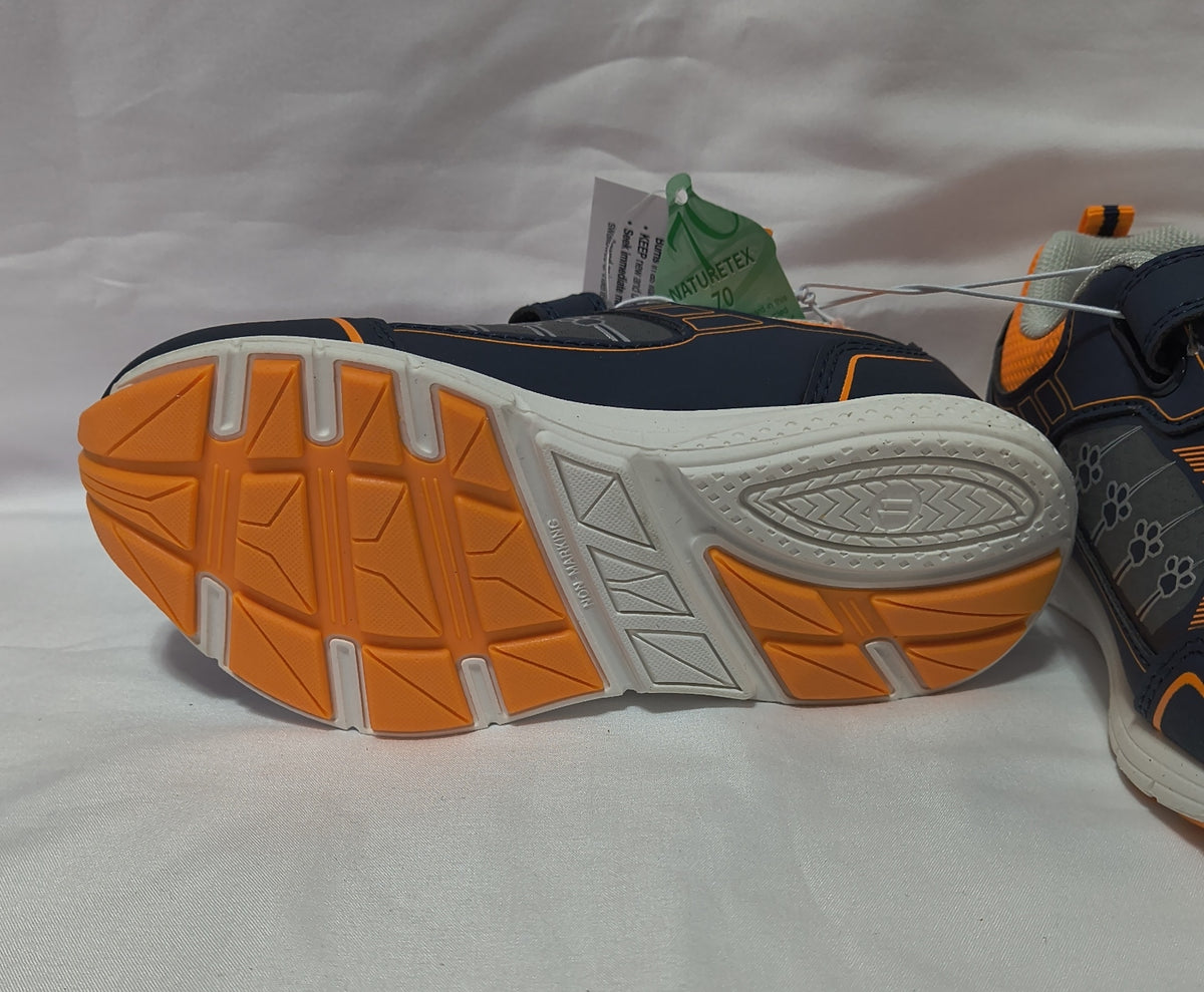 Nickelodeon PAW Patrol Navy & Orange Light-Up Sneakers for Boys. Bottom View.
