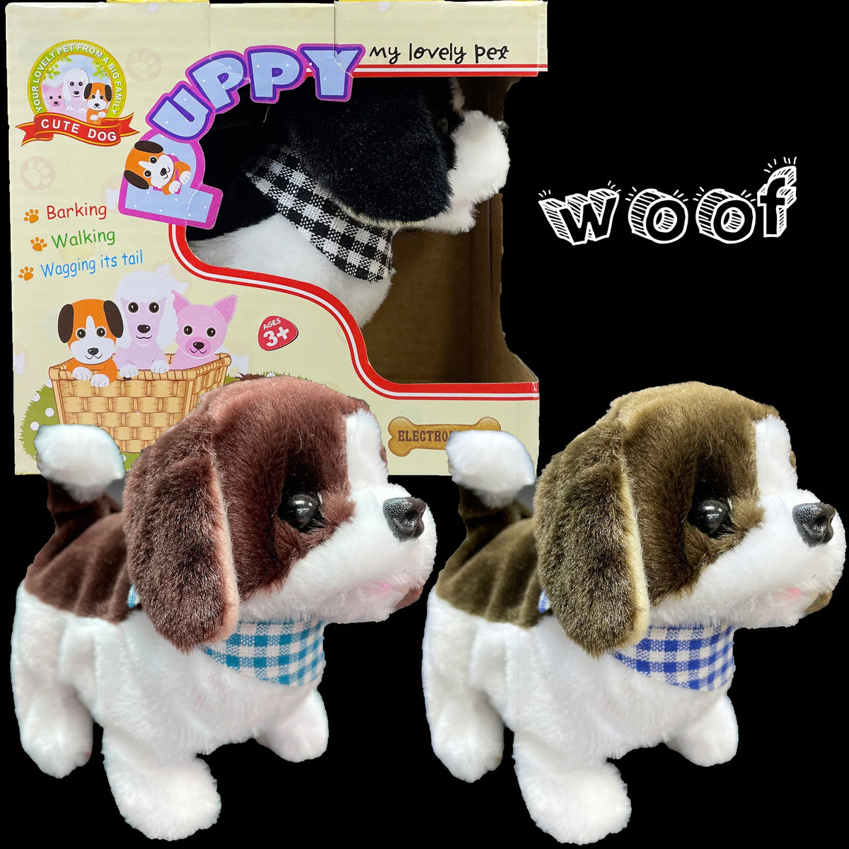 Walking puppy toys with box.