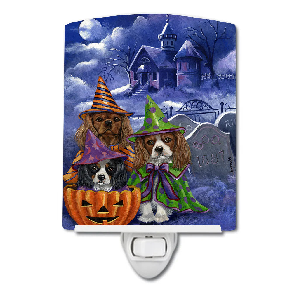 Cavalier Spaniel Halloween House Ceramic Night Light Compact, UL-Certified