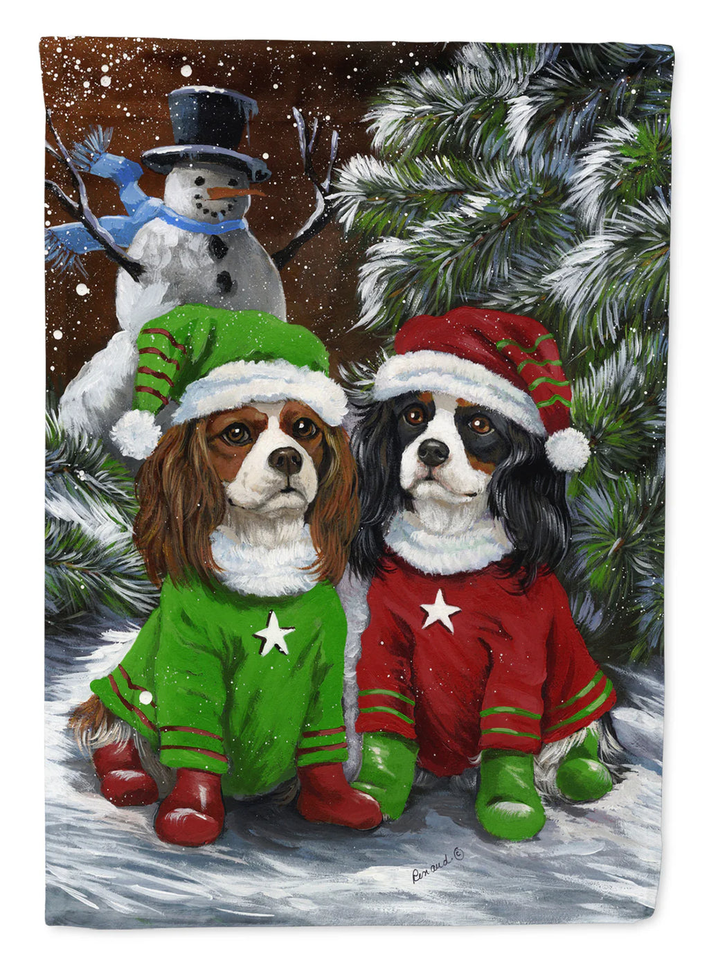 PPP3067GF Cavalier Spaniel Snowman Christmas Garden Flag