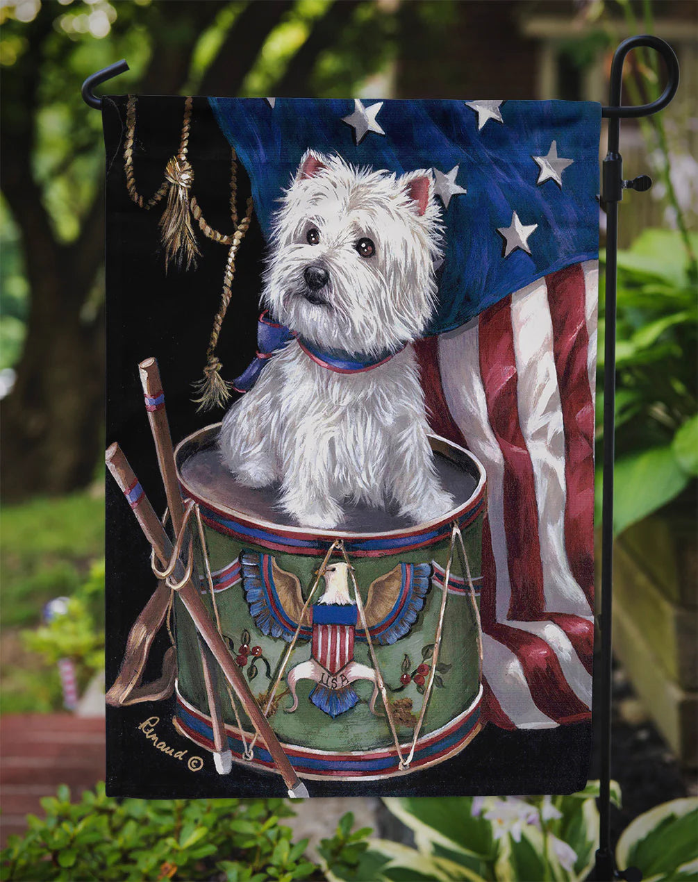 Caroline's Treasures PPP3129GF Westie Little Drummer Boy USA Garden Flag