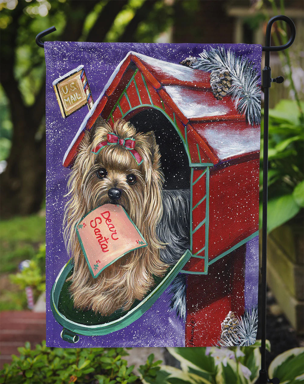 Yorkie Christmas Letter to Santa Garden Flag