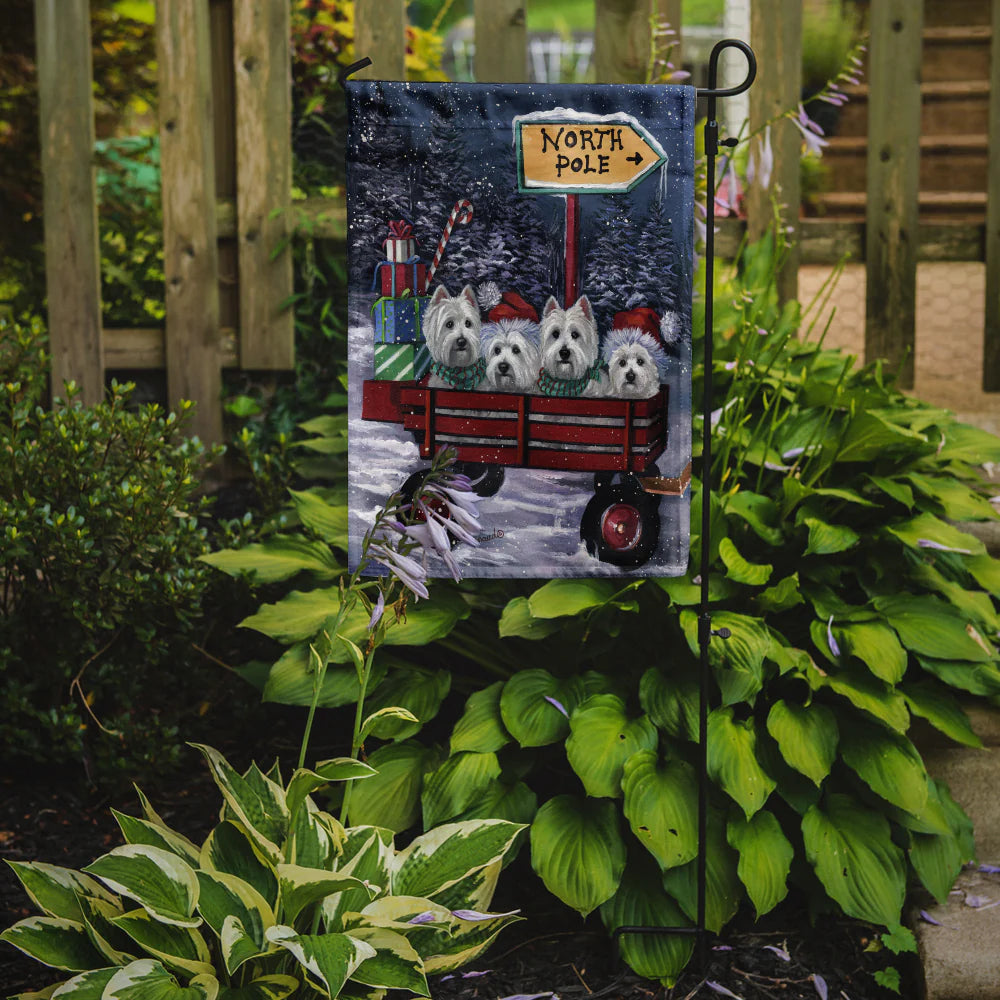 Westie Christmas Red Wagon Garden Flag