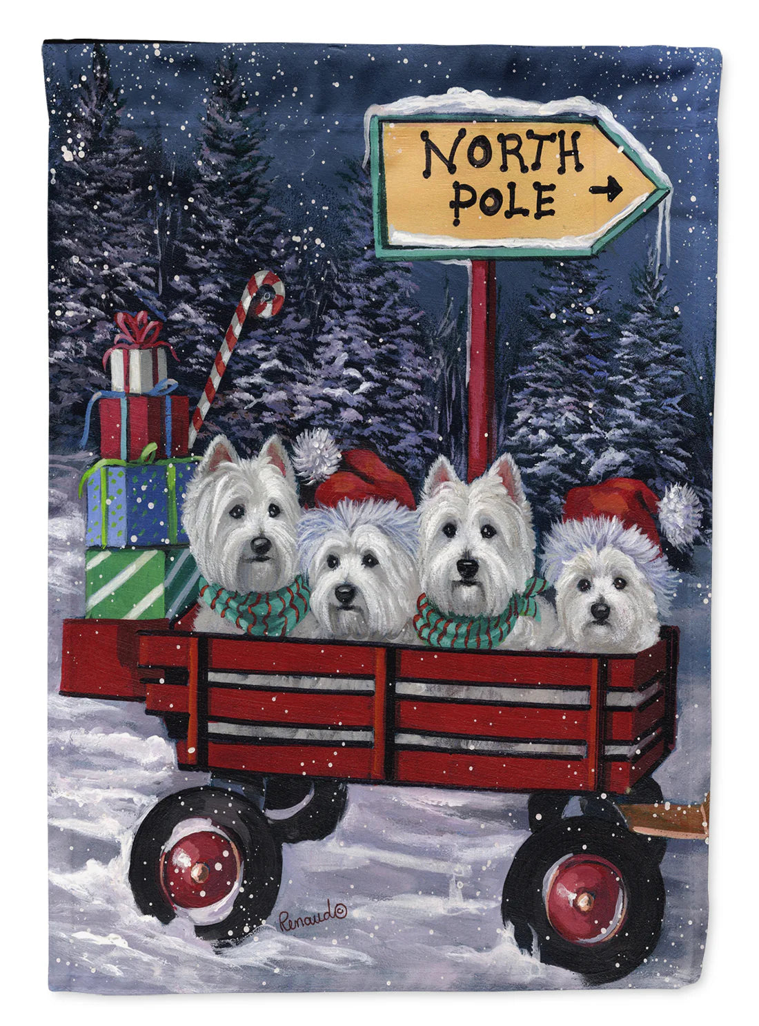 Westie Christmas Red Wagon Garden Flag