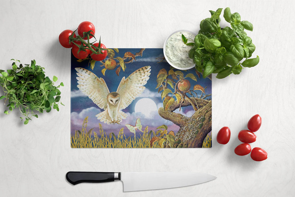Barn Owl In The Apple Orchard Glass Cutting Board Large Decorative Tempered Glass Kitchen Cutting and Serving Board Large Size