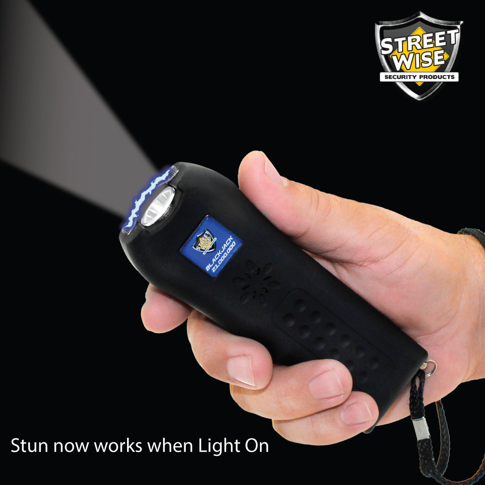 Stun Gun Rechargeable Streetwise 21,000,000 Volt w/ Flashlight 120dB Alarm Black Jack