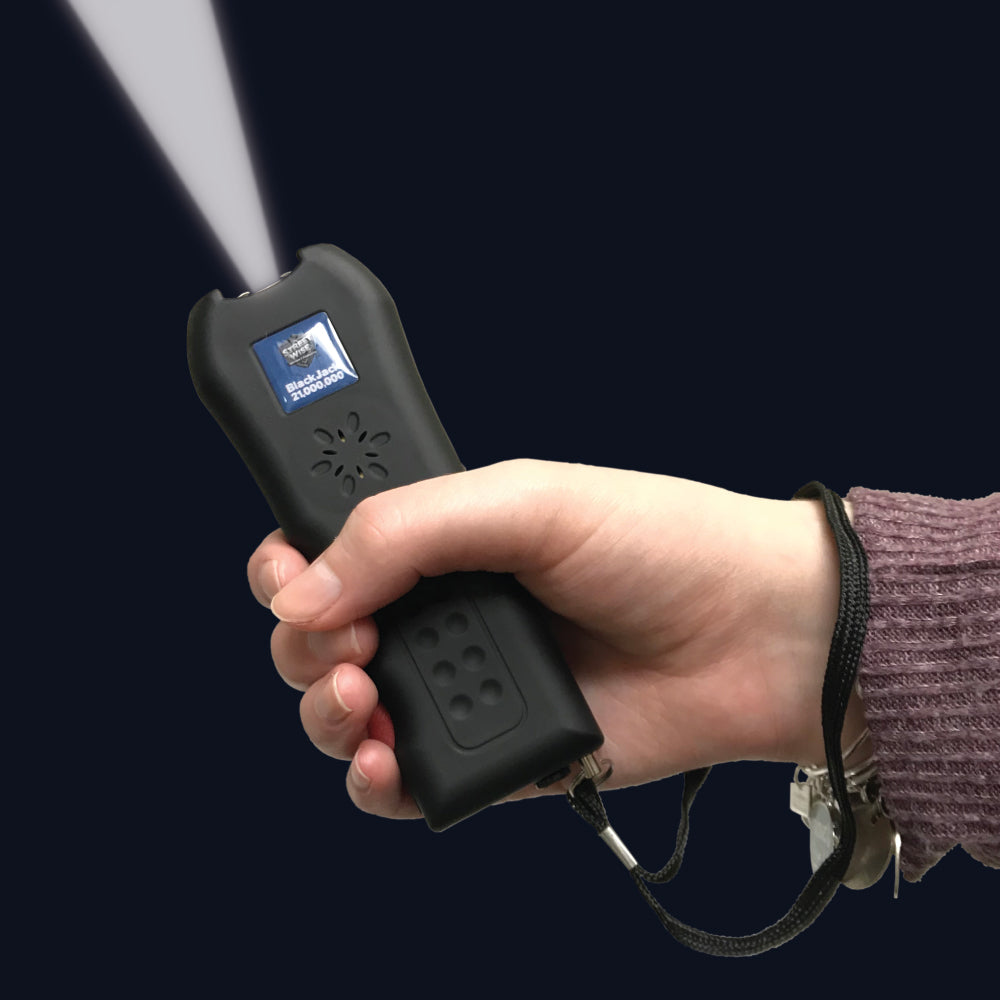 Stun Gun Rechargeable Streetwise 21,000,000 Volt w/ Flashlight 120dB Alarm Black Jack