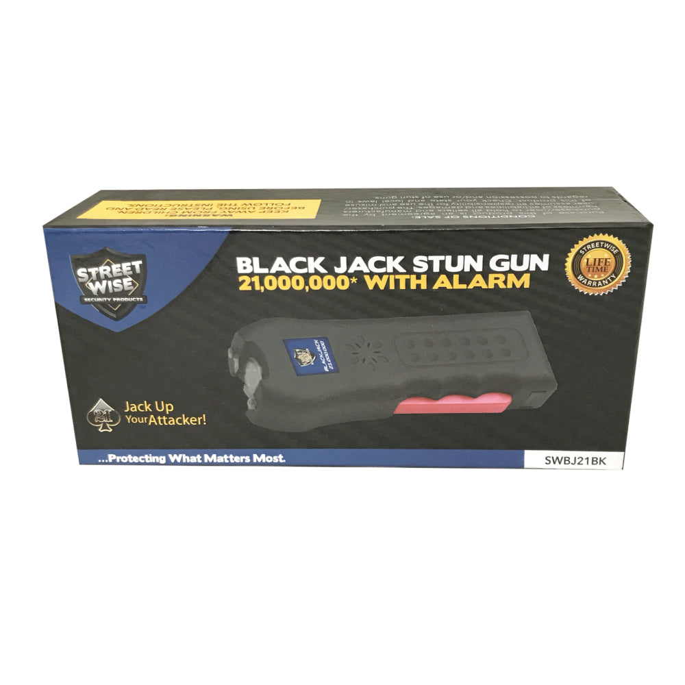 Stun Gun Rechargeable Streetwise 21,000,000 Volt w/ Flashlight 120dB Alarm Black Jack
