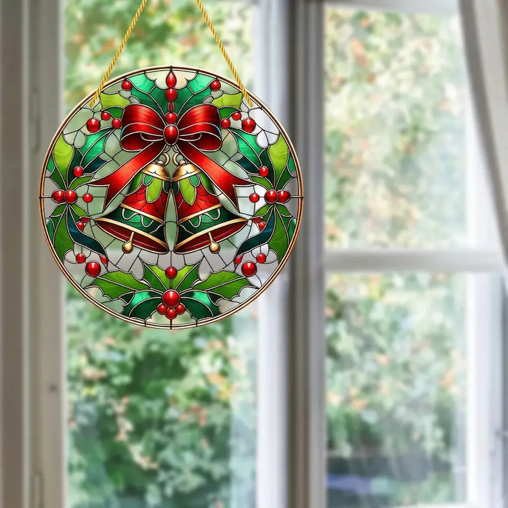 Stained Glass Style Acrylic plaque featuring Christmas Bells.