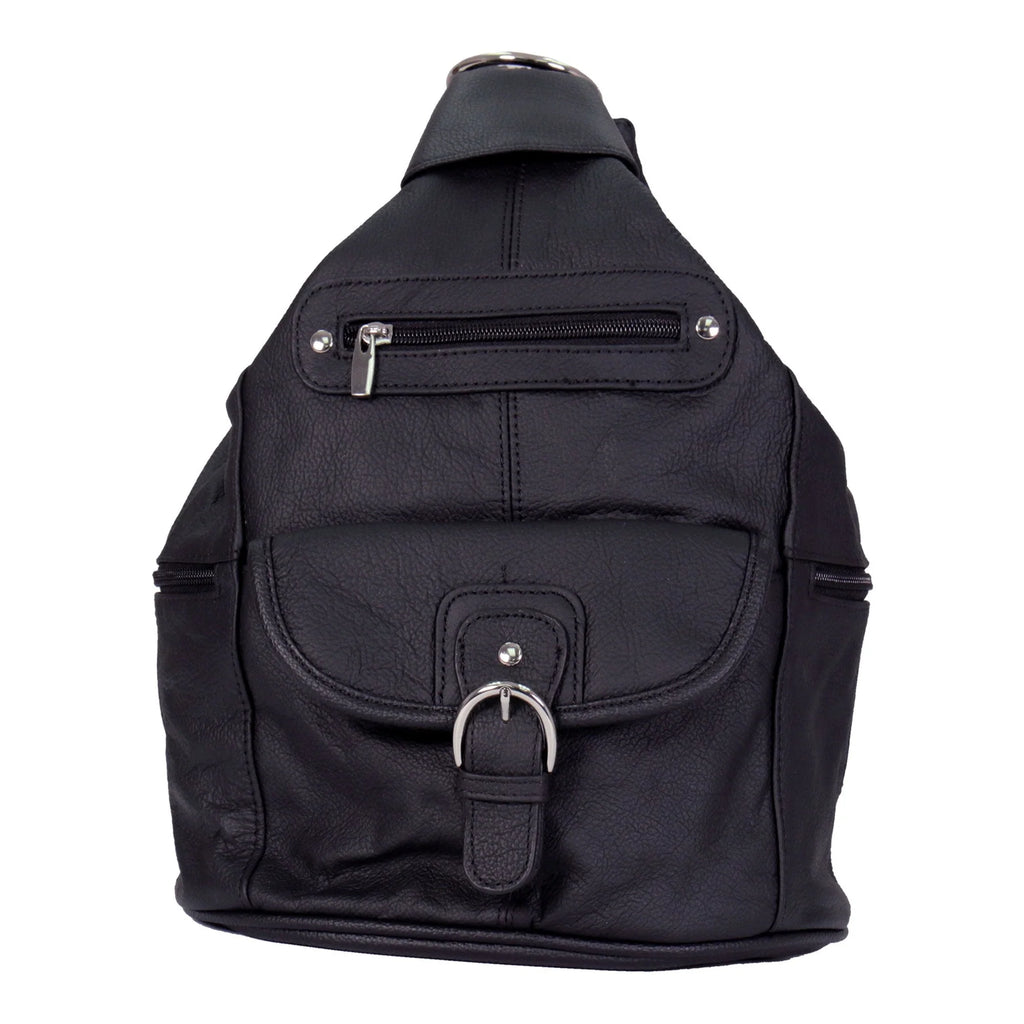 6 Pocket Leather Backpack Purse – Black