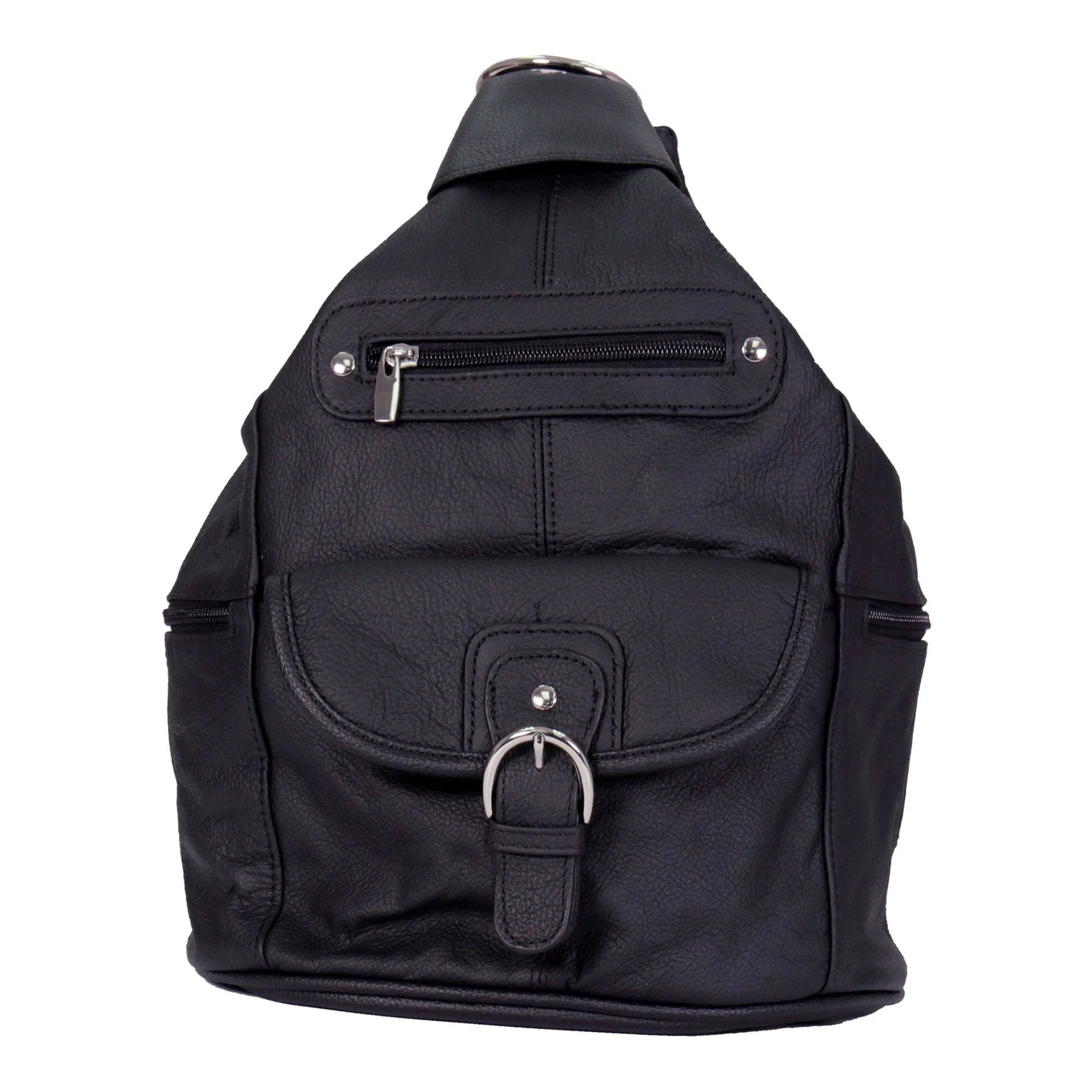 6 Pocket Leather Backpack Purse – Black