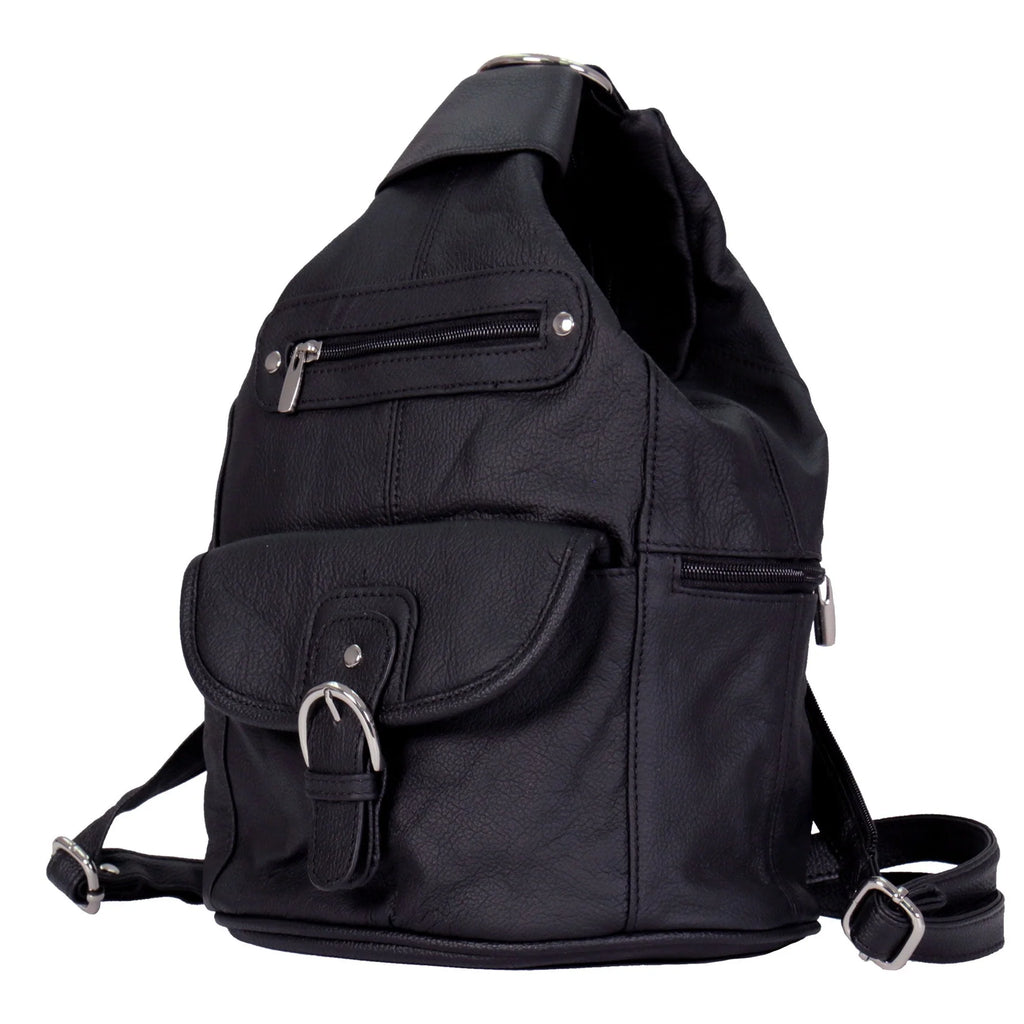 6 Pocket Leather Backpack Purse – Black