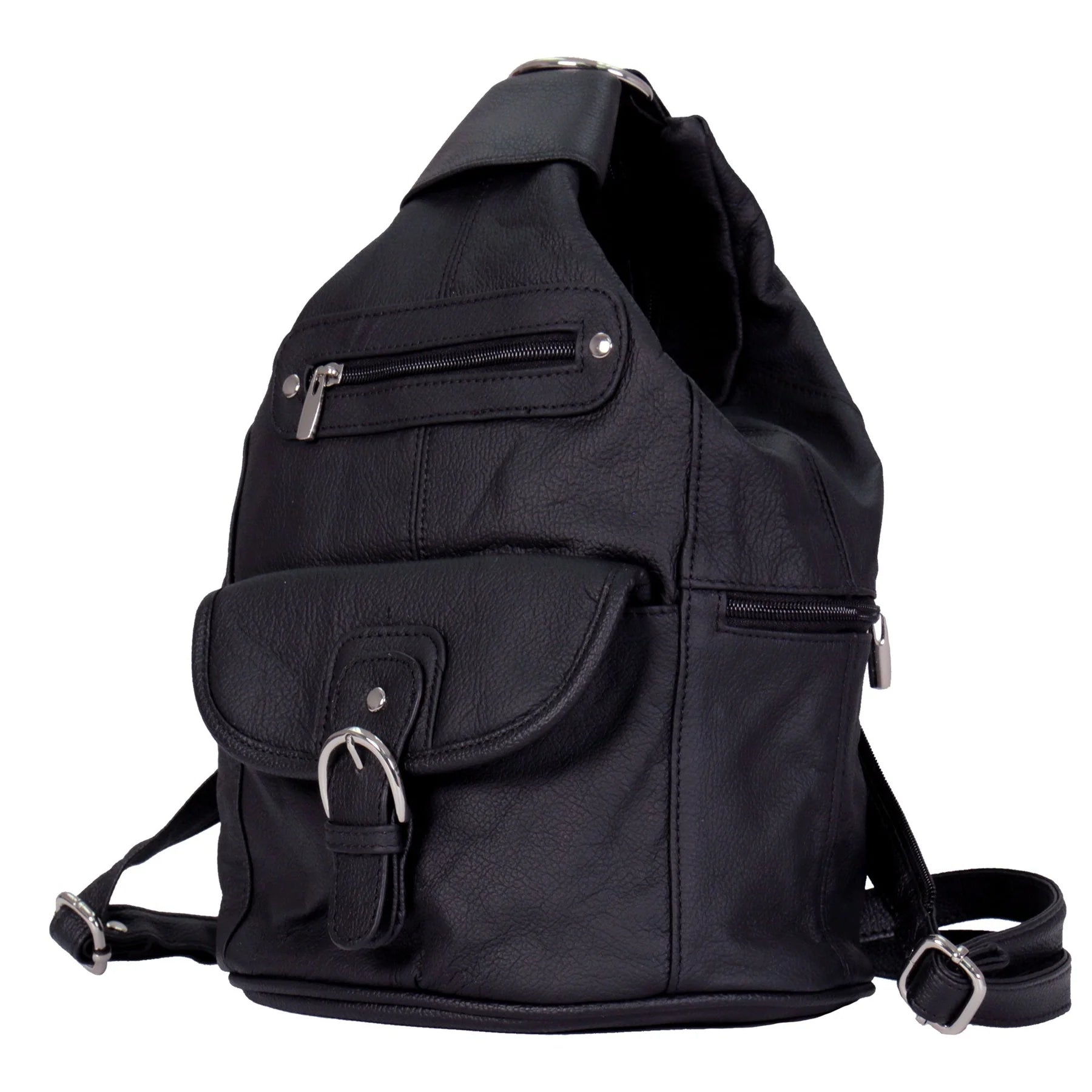 6 Pocket Leather Backpack Purse – Black