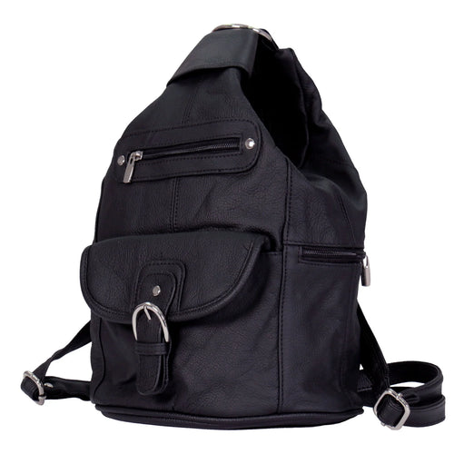 6 Pocket Leather Backpack Purse – Black