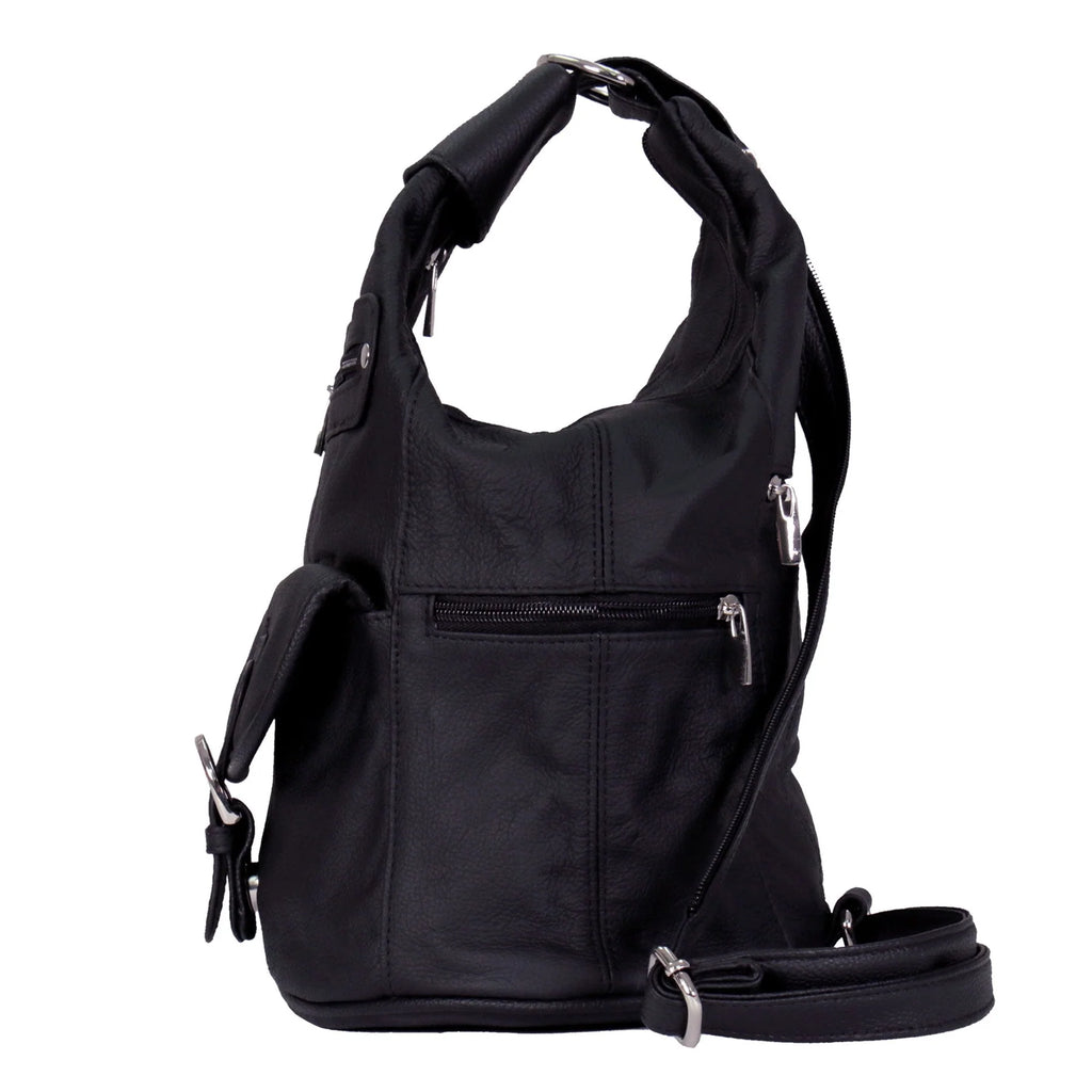 6 Pocket Leather Backpack Purse – Black