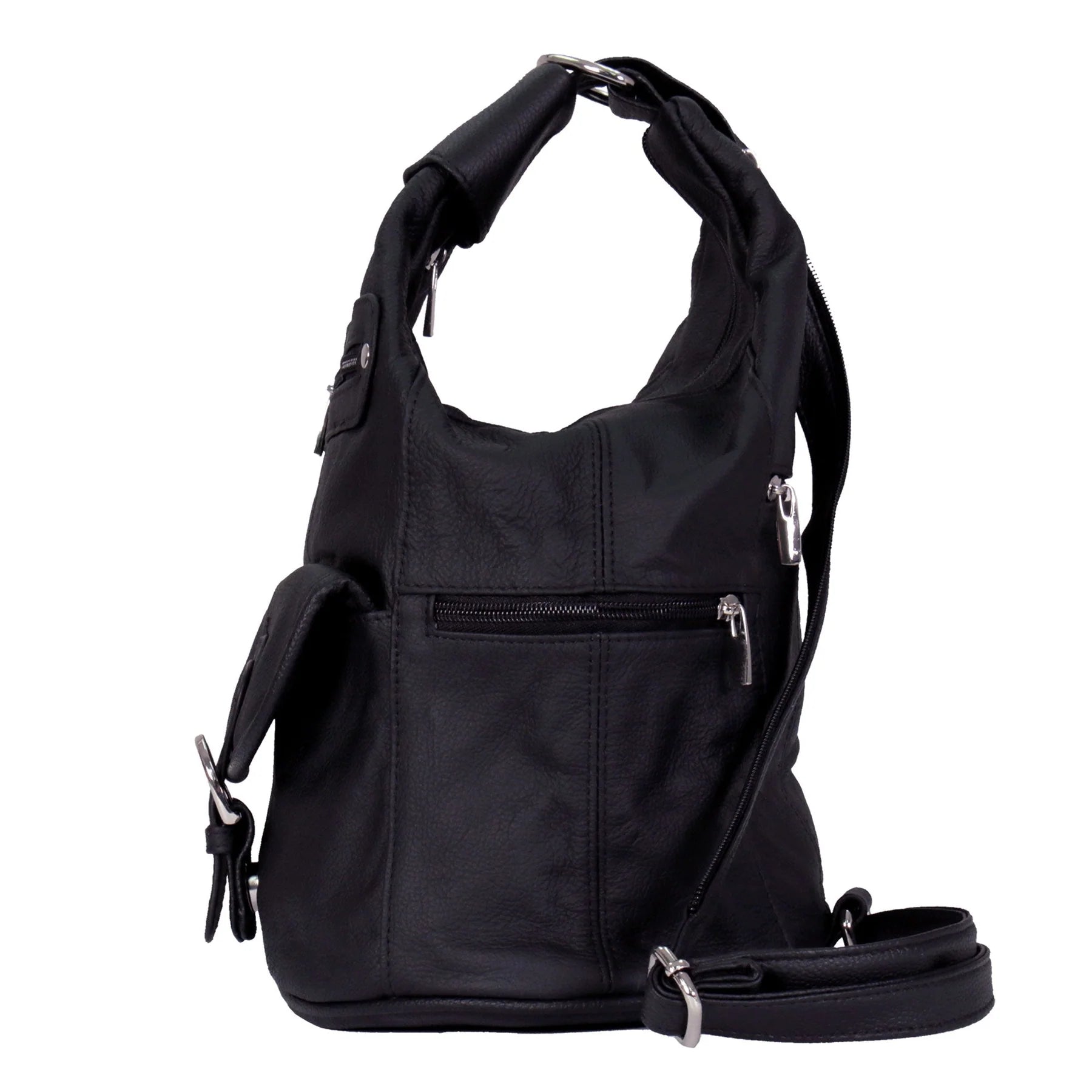 6 Pocket Leather Backpack Purse – Black
