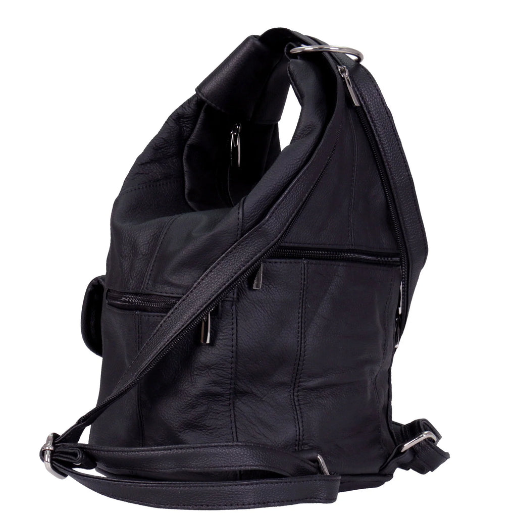 6 Pocket Leather Backpack Purse – Black