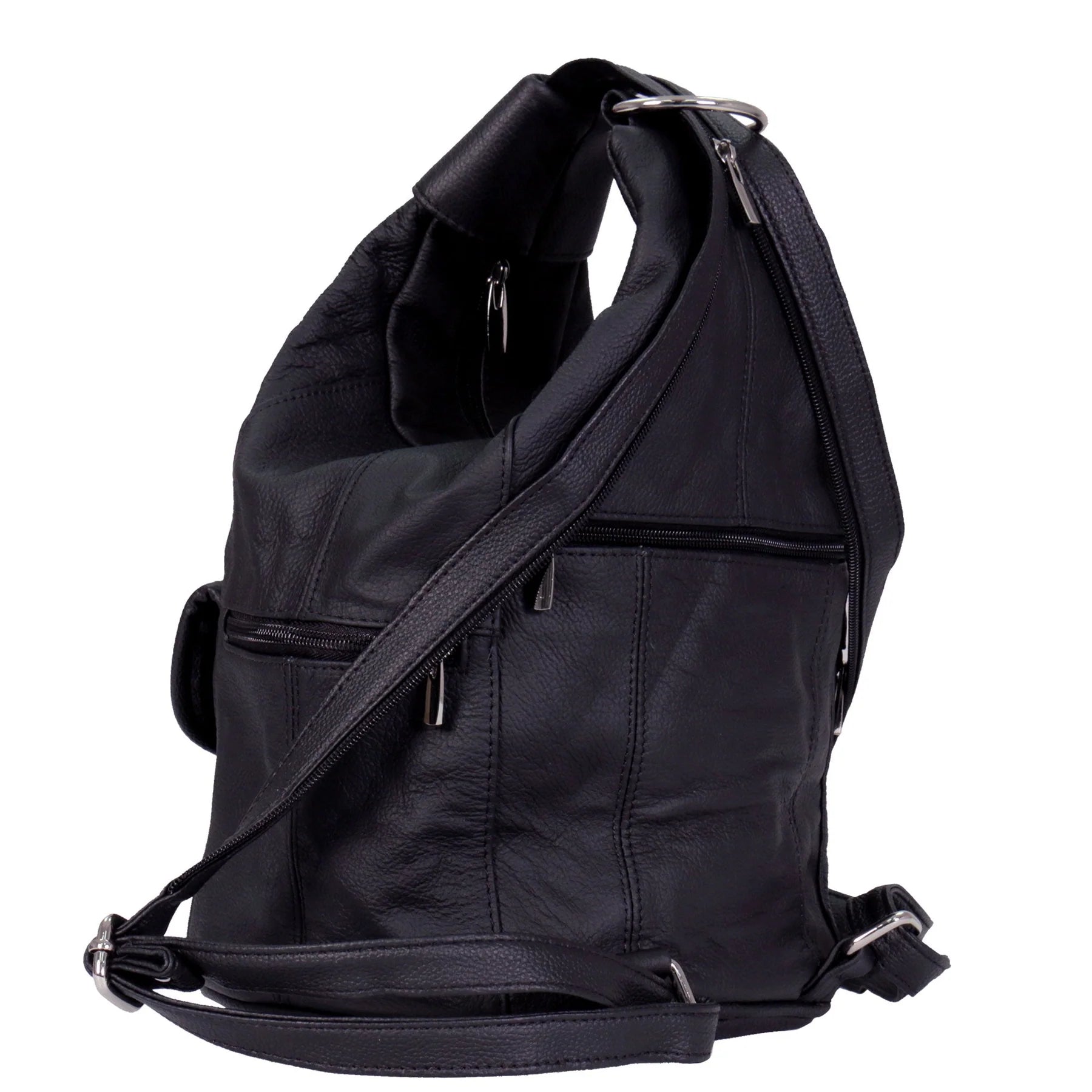 6 Pocket Leather Backpack Purse – Black
